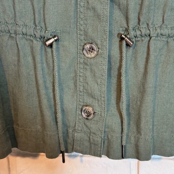 Khaki Linen-Rayon Blend Button-up Cinch Waist Jacket GUC - Picture 5 of 9